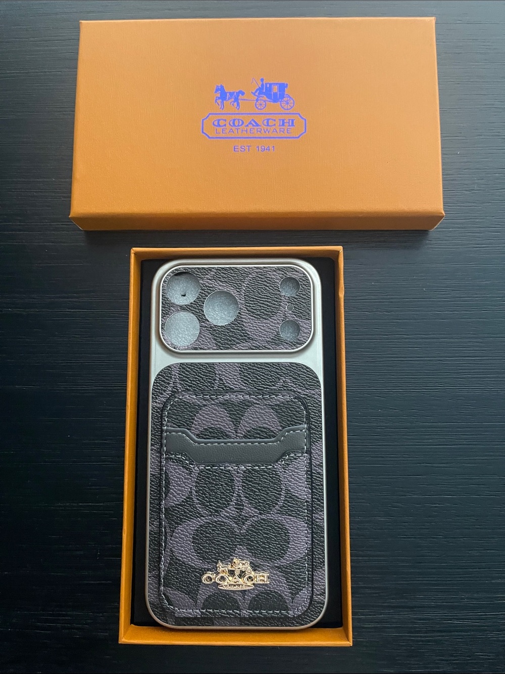 iPhone 17 Pro Max Coach Signature Canvas Card Pocket Phone Case-Purple and Black